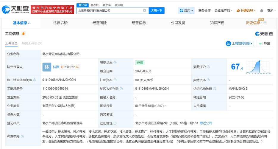 注册资本500万人民币,经营范围包括人工智能应用软件开发,人工智能